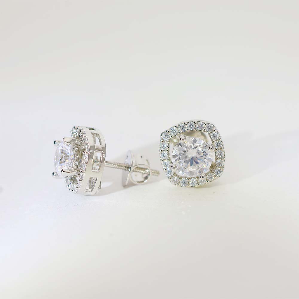 Square Halo Diamond Stud Earrings - Image 3