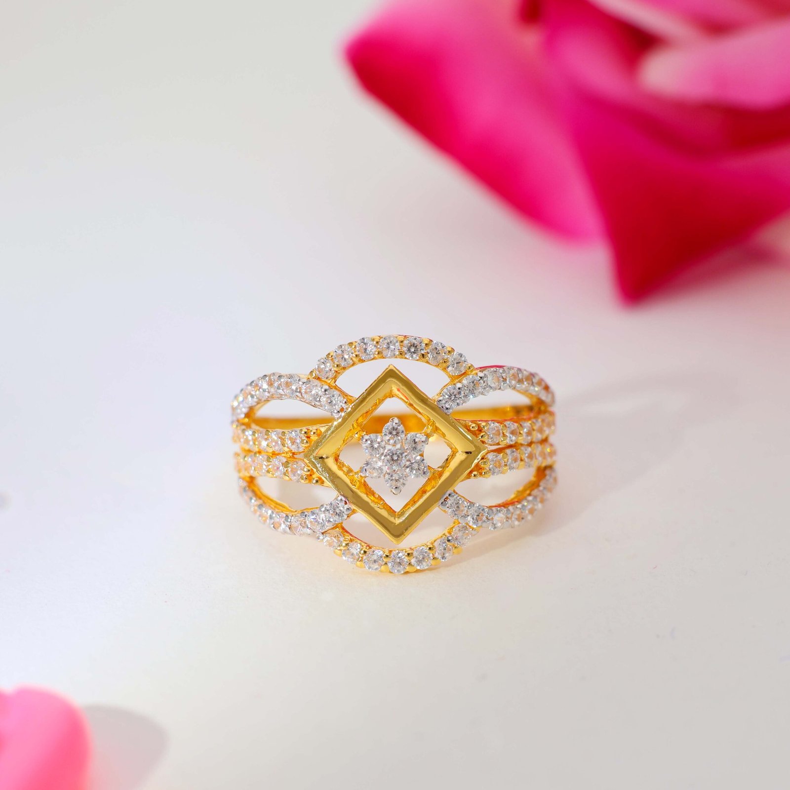 Diamond Frame Glow Gold Ladies Rings - Image 4