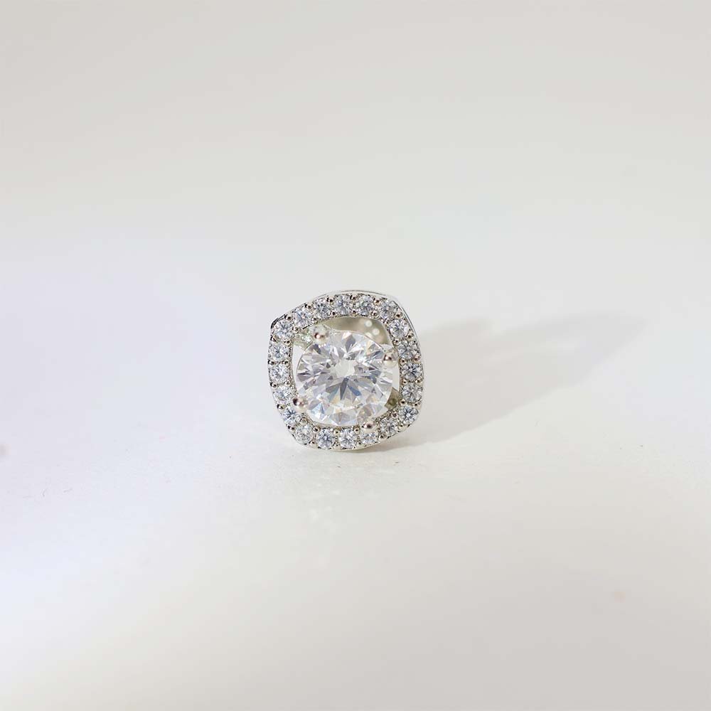 Square Halo Diamond Stud Earrings - Image 2