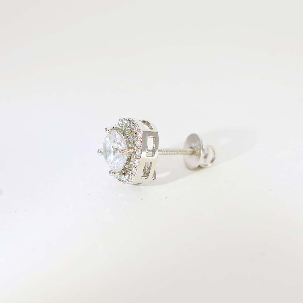 Square Halo Diamond Stud Earrings - Image 4