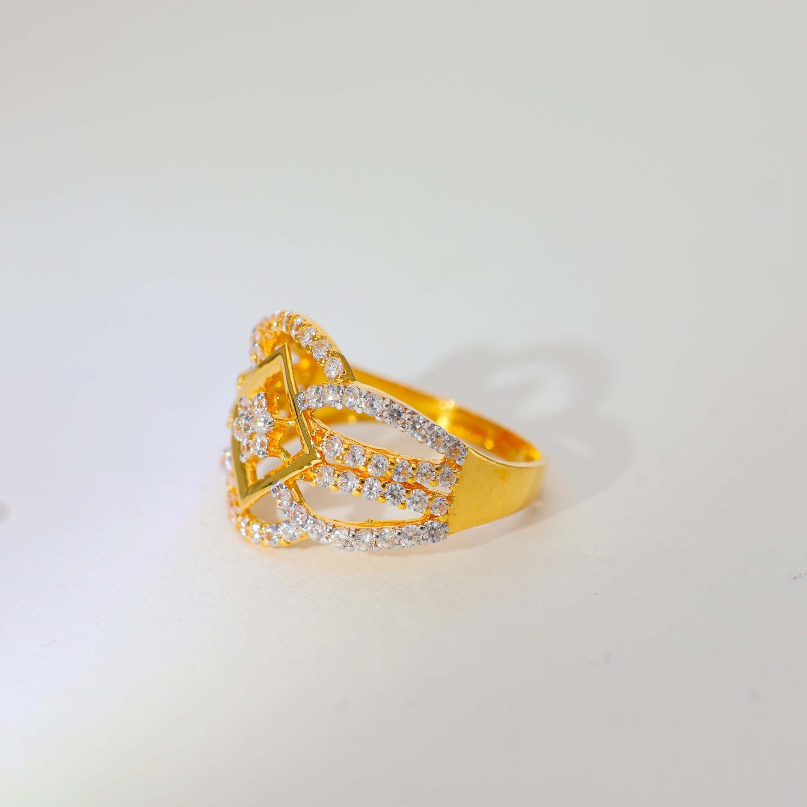 Diamond Frame Glow Gold Ladies Rings - Image 3
