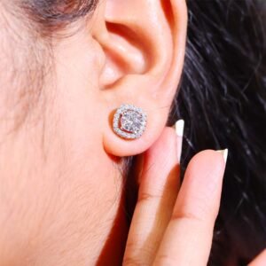 Square Halo Diamond Stud Earrings