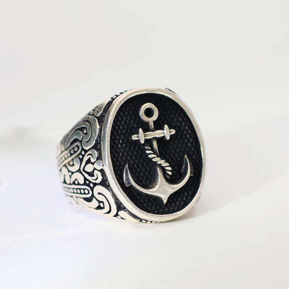 Ocean Anchor Silver Gents Ring - Image 3