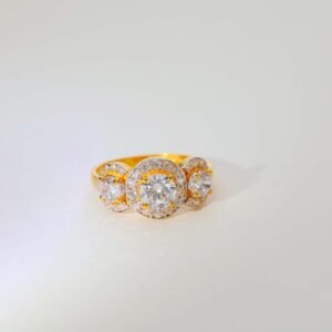 Triple Shine Halo Gold Ladies Stone Rings