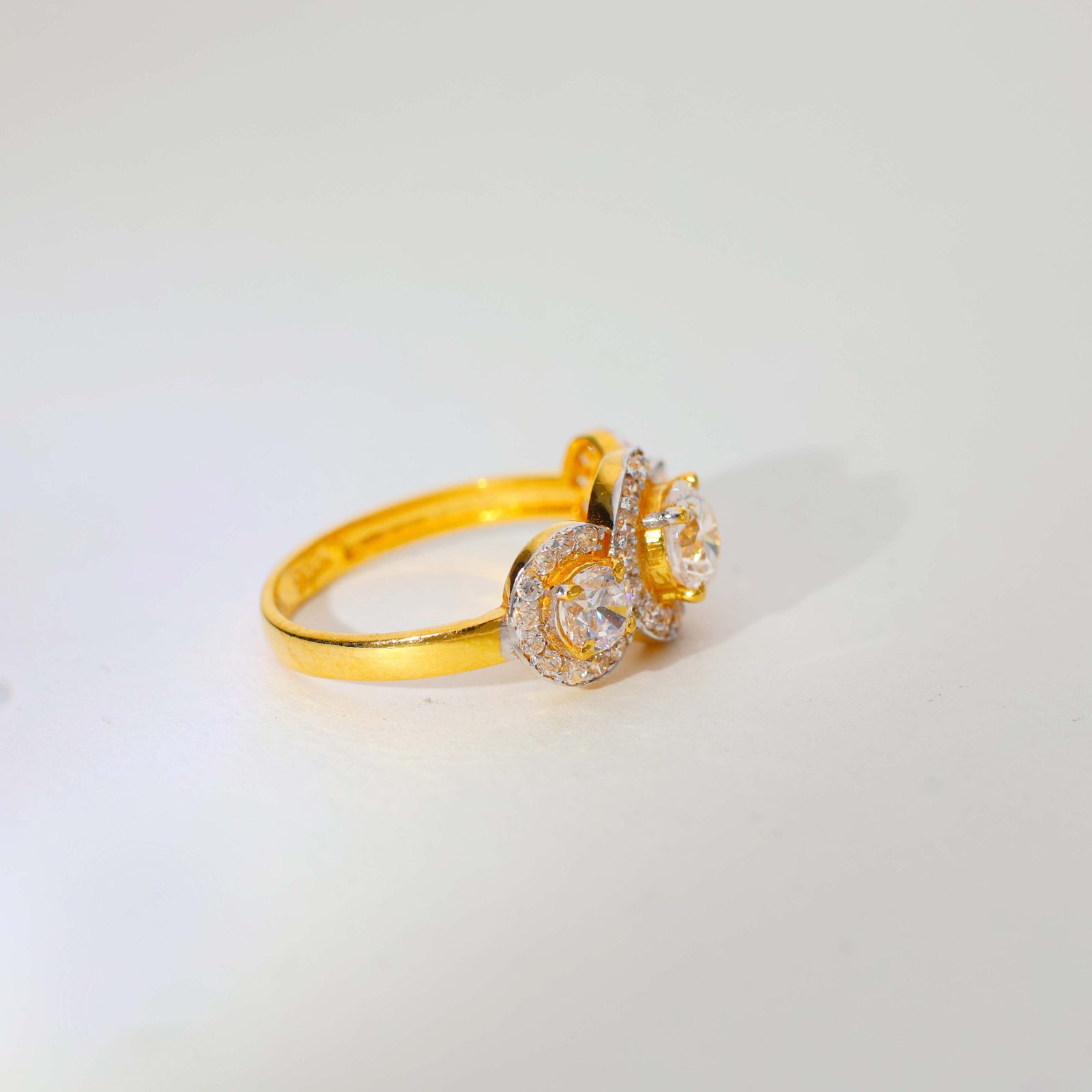 Triple Shine Halo Gold Ladies Stone Rings - Image 2
