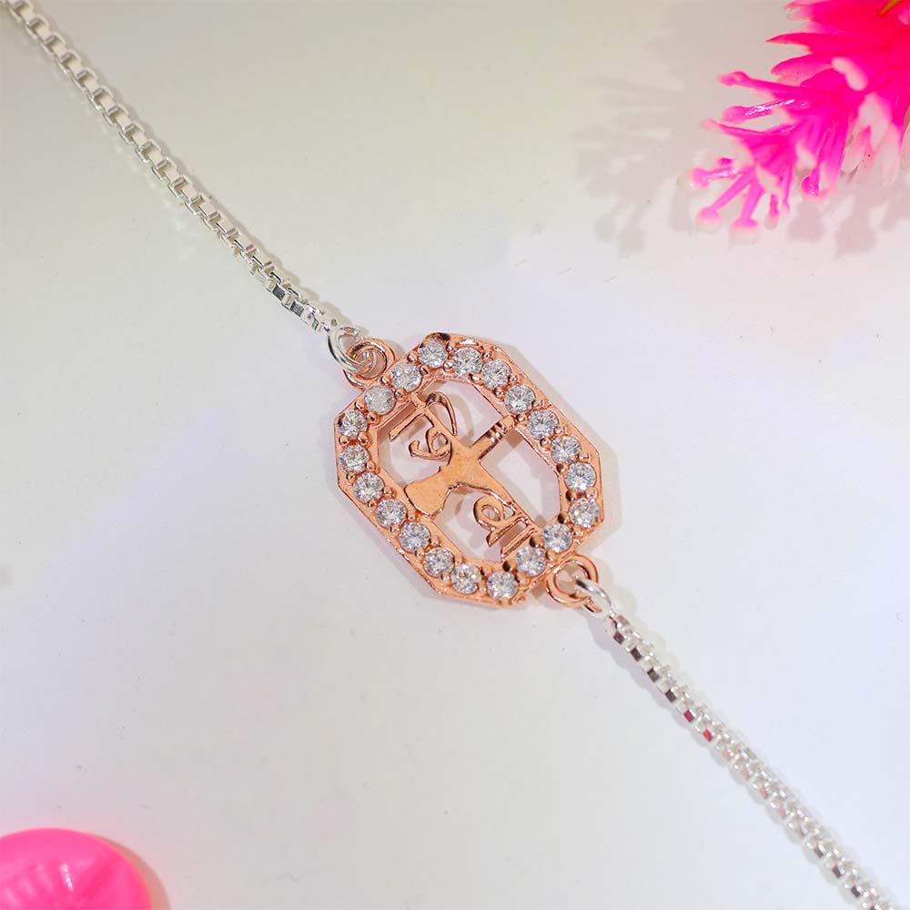 Shubh Labh Rose Gold Silver Rakhi