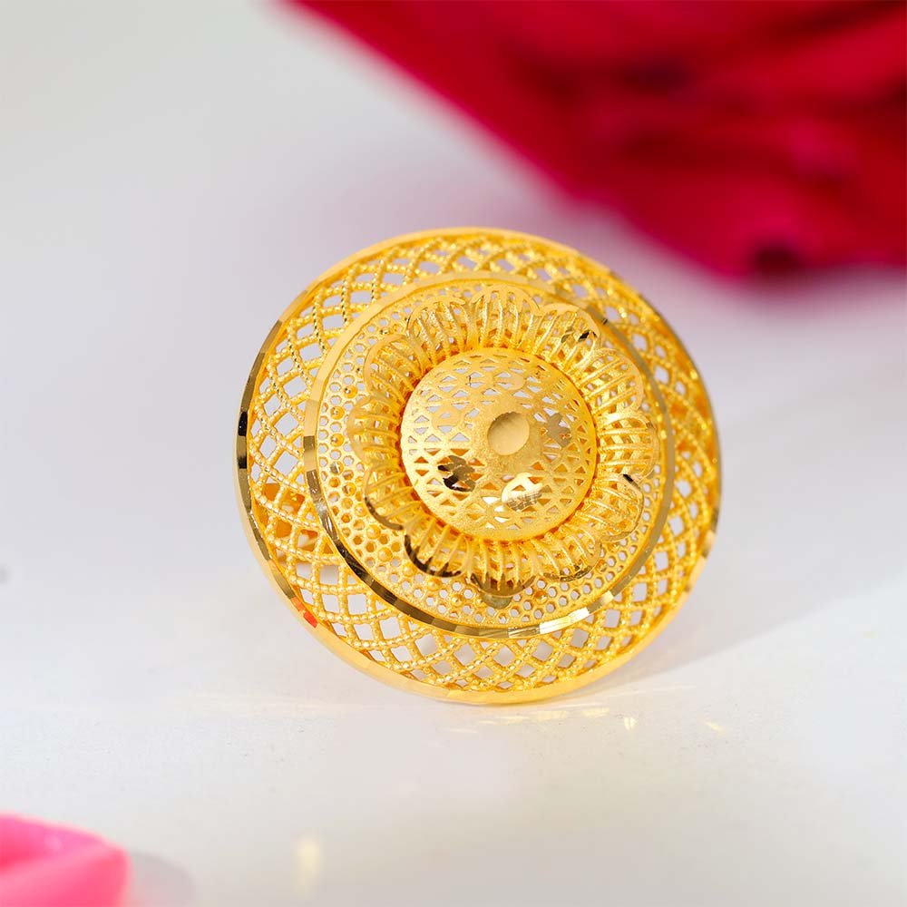 Golden Dome Bloom Gold Ladies Cocktail Ring - Image 4