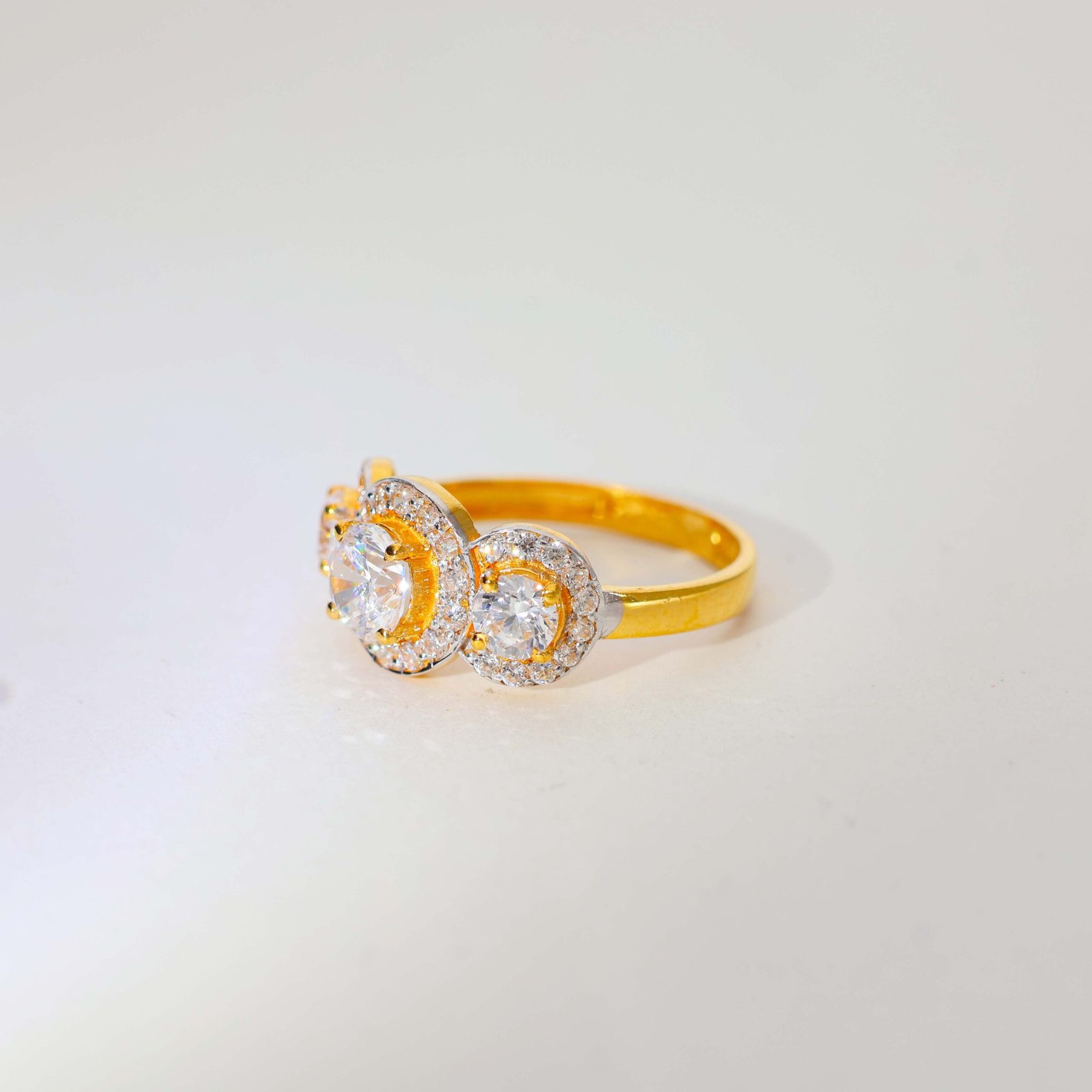 Triple Shine Halo Gold Ladies Stone Rings - Image 3