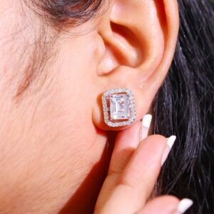 Emerald Glow Diamond Stud Earrings