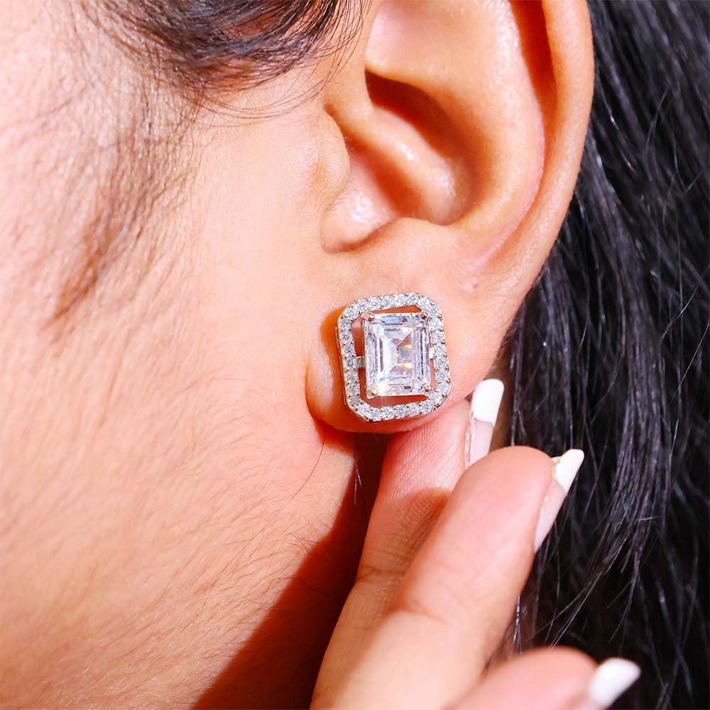 Emerald Glow Diamond Stud Earrings