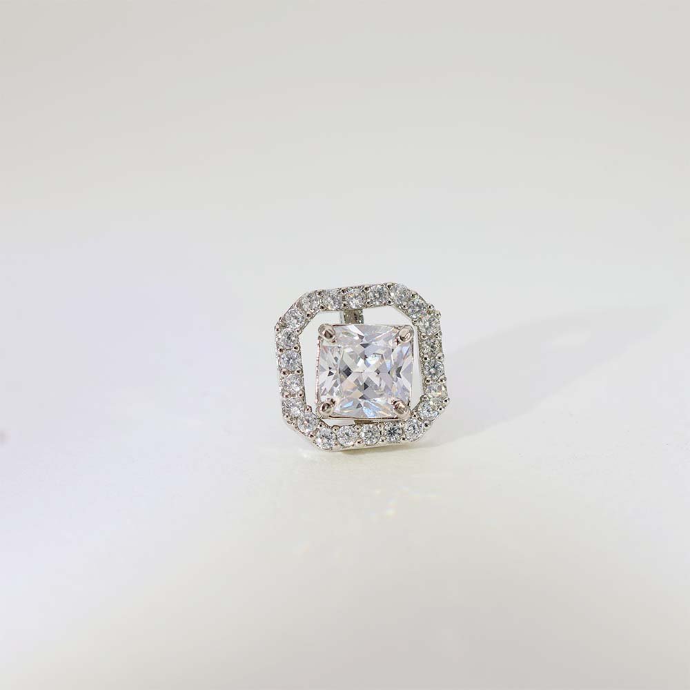 Princess Square Diamond Stud Earrings - Image 4