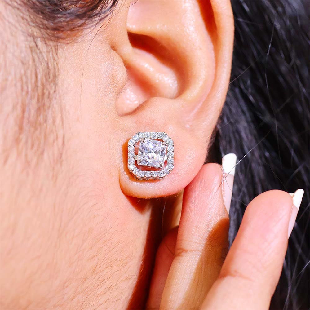 Princess Square Diamond Stud Earrings
