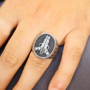 Double Pistol Silver Gents Ring
