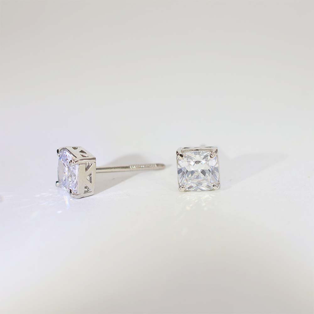 Princess Square Diamond Stud Earrings - Image 8