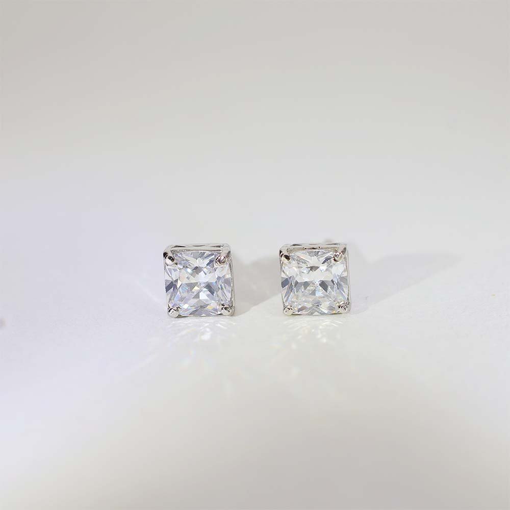 Princess Square Diamond Stud Earrings - Image 7