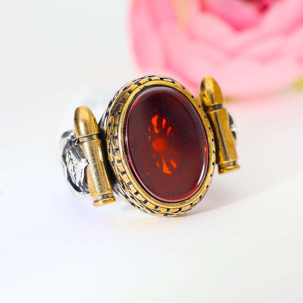 Red Bullet Silver Gents Ring - Image 6