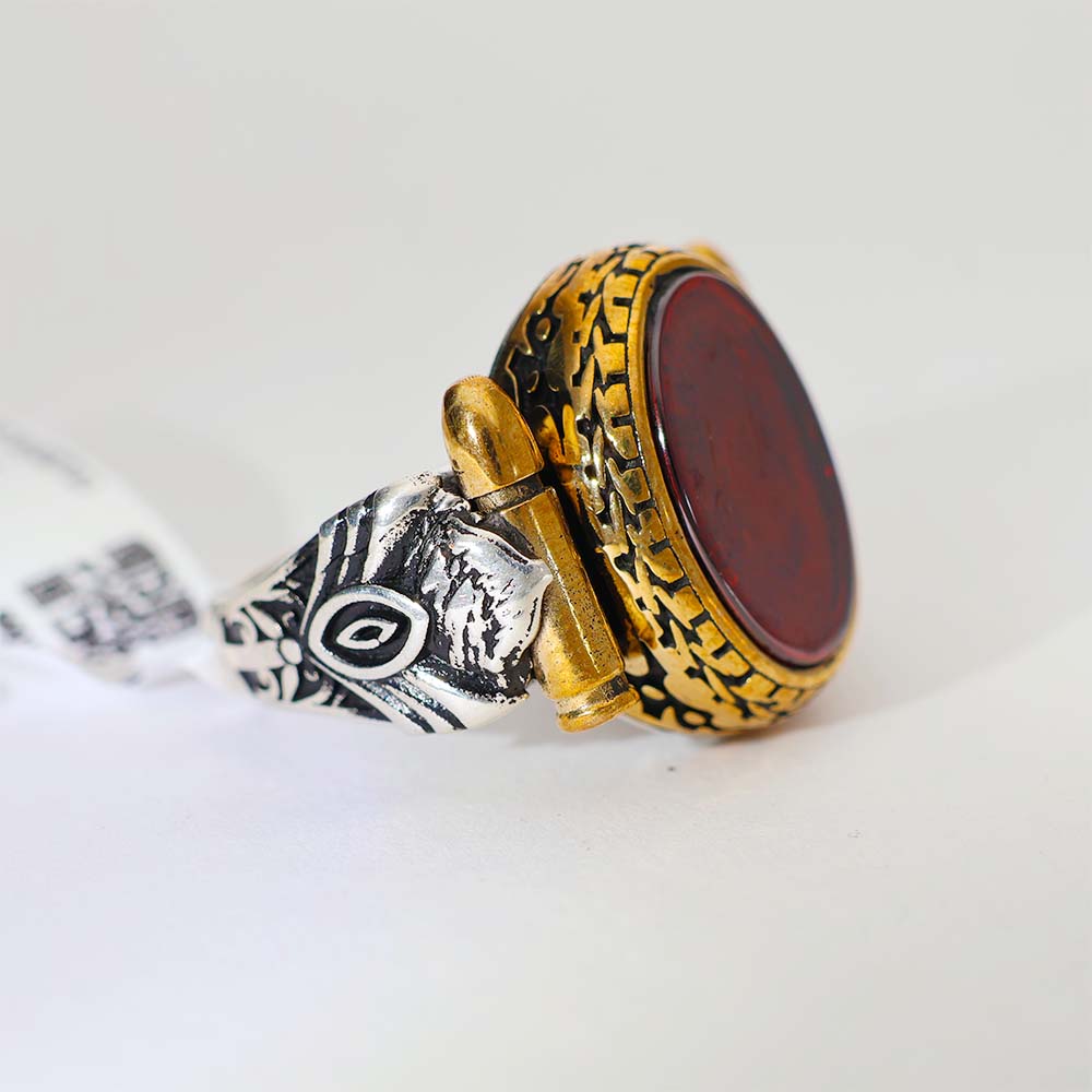 Red Bullet Silver Gents Ring - Image 5