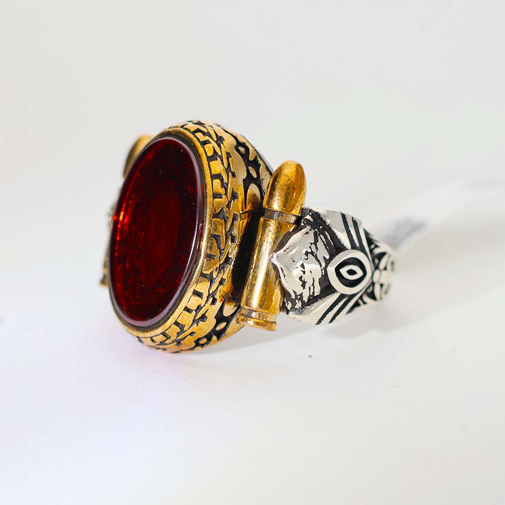 Red Bullet Silver Gents Ring - Image 4