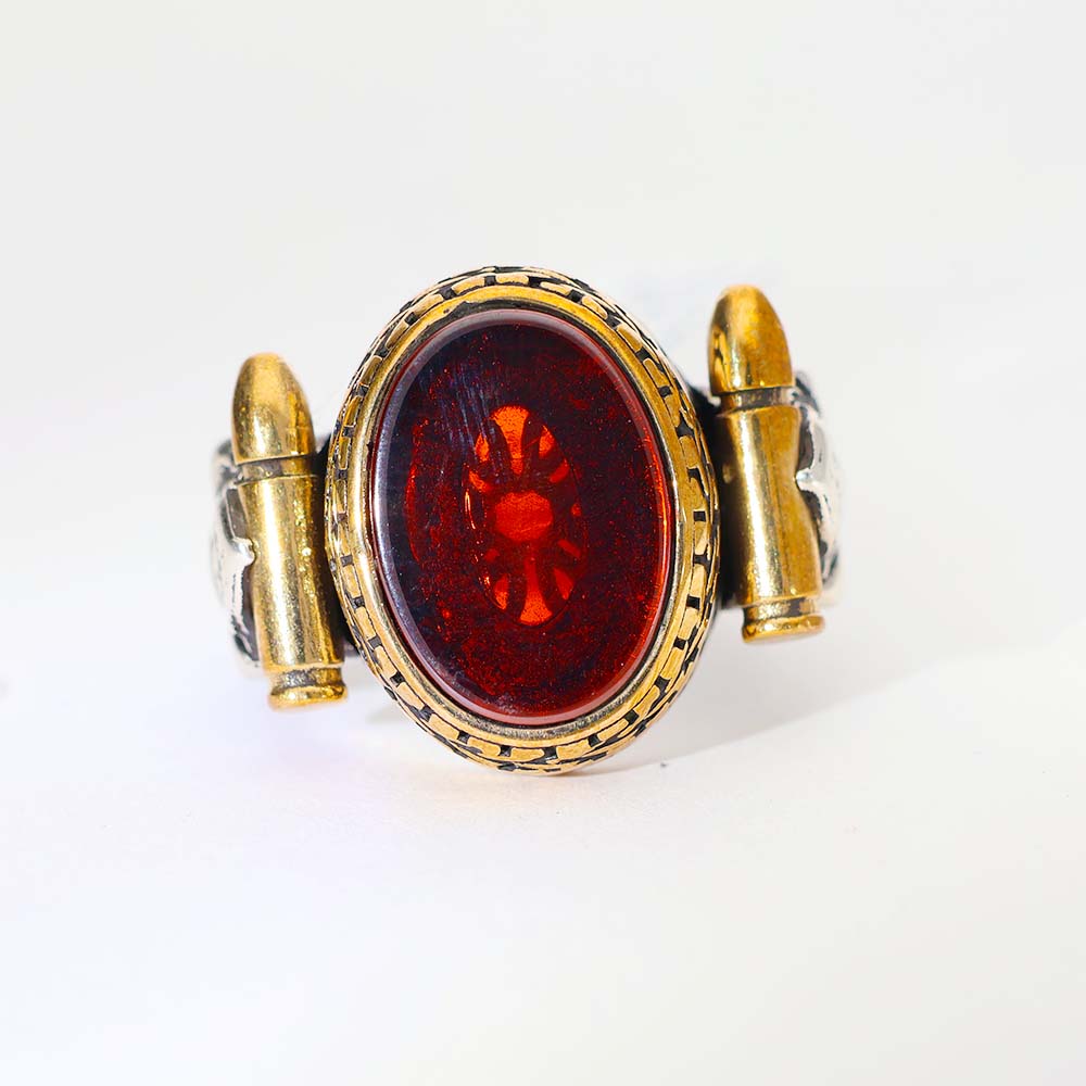 Red Bullet Silver Gents Ring - Image 2