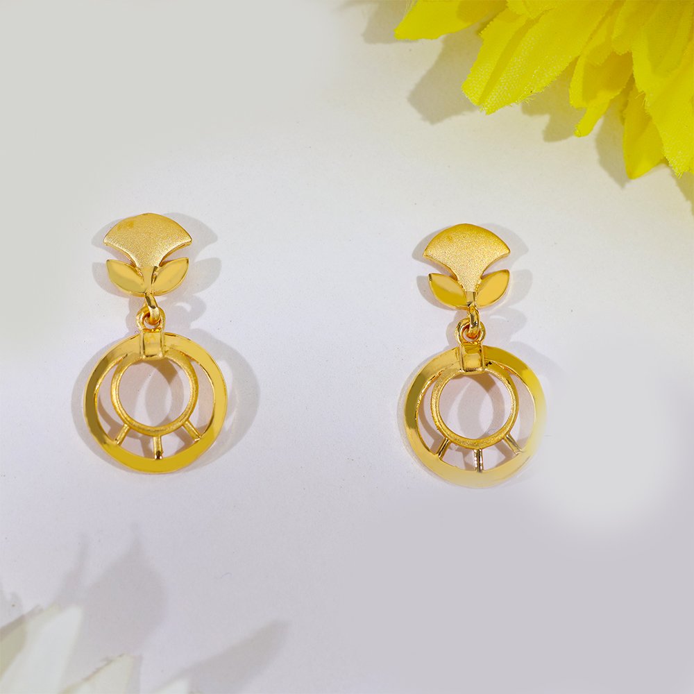 Golden Circle Drop Gold Earring - Image 3