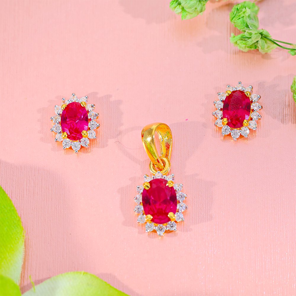 Ruby Blossom Gold Pendant Set