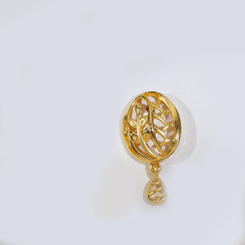 Golden Leaf Drop Gold Earring - Image 2