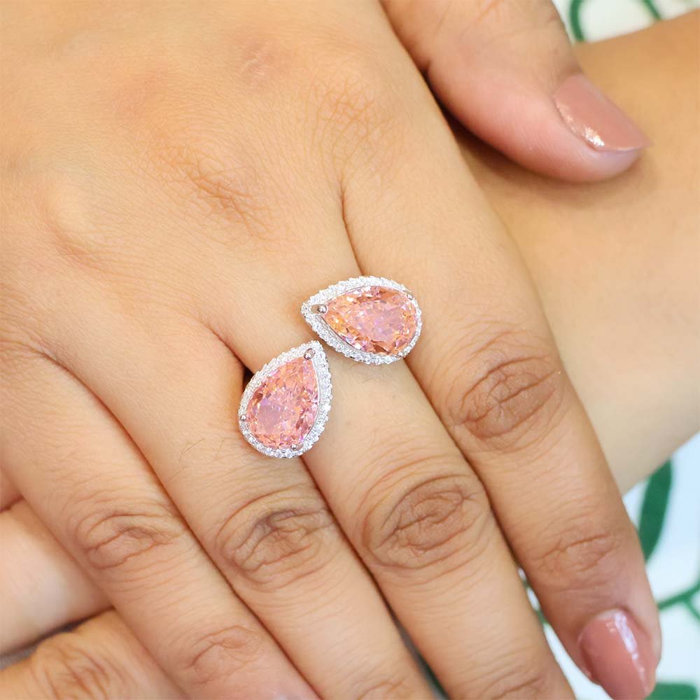 Pink Twin Drop Diamond Ring - Image 5
