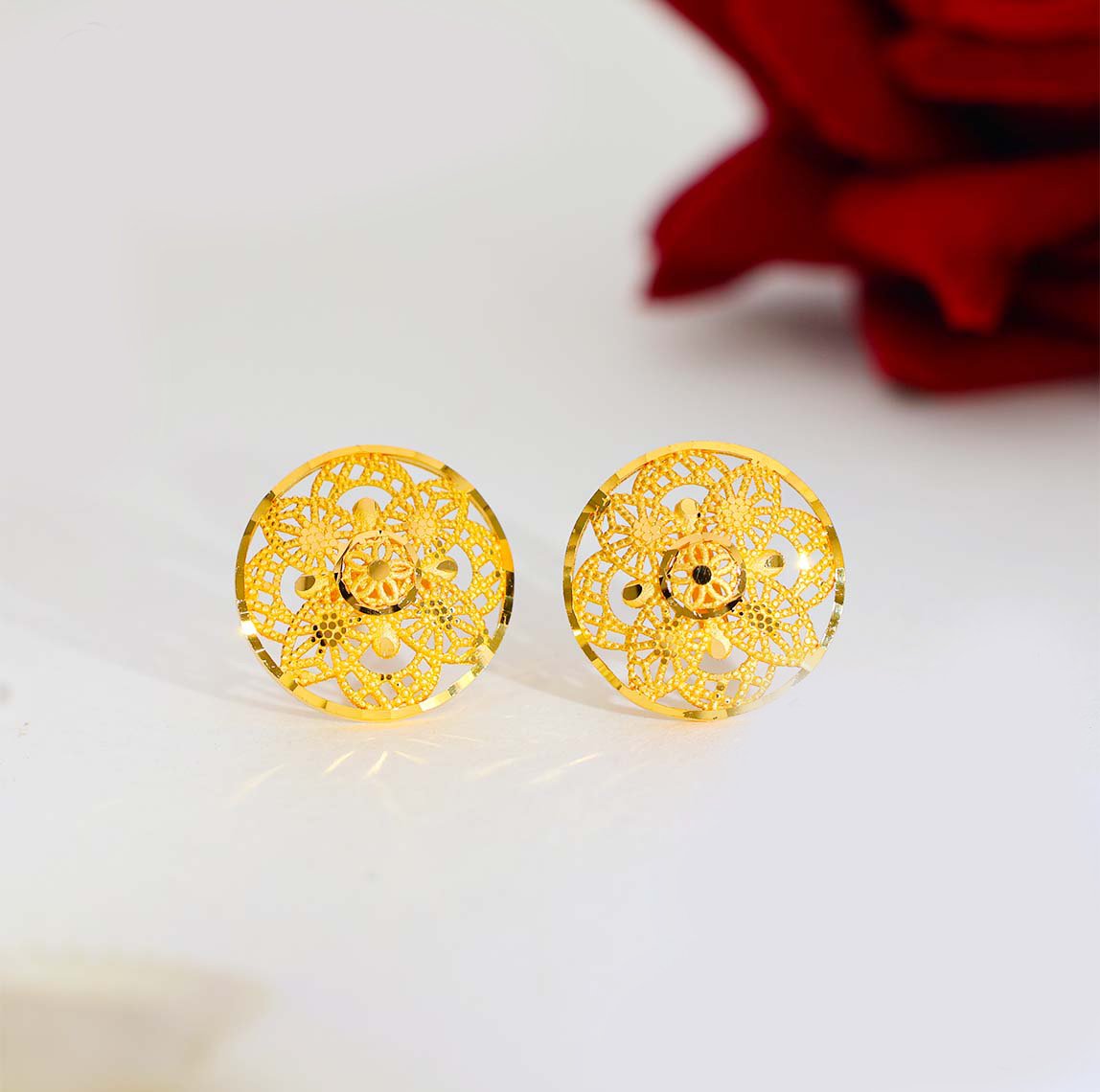 Floral Lace Gold Earrings - Image 3