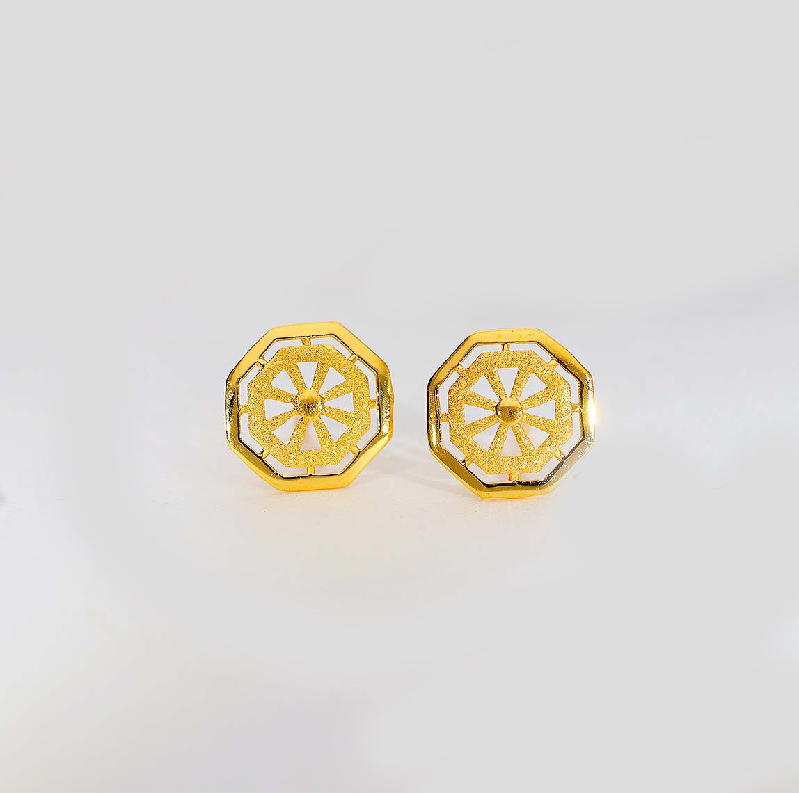 Golden Sun Wheel Gold Earring