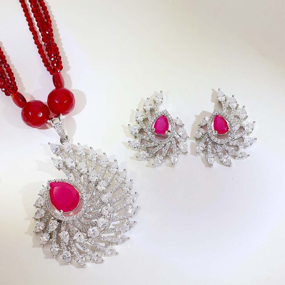 Ruby Feather Pendant Set - Image 2