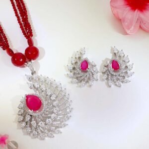 Ruby Feather Pendant Set