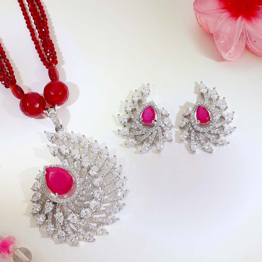 Ruby Feather Pendant Set