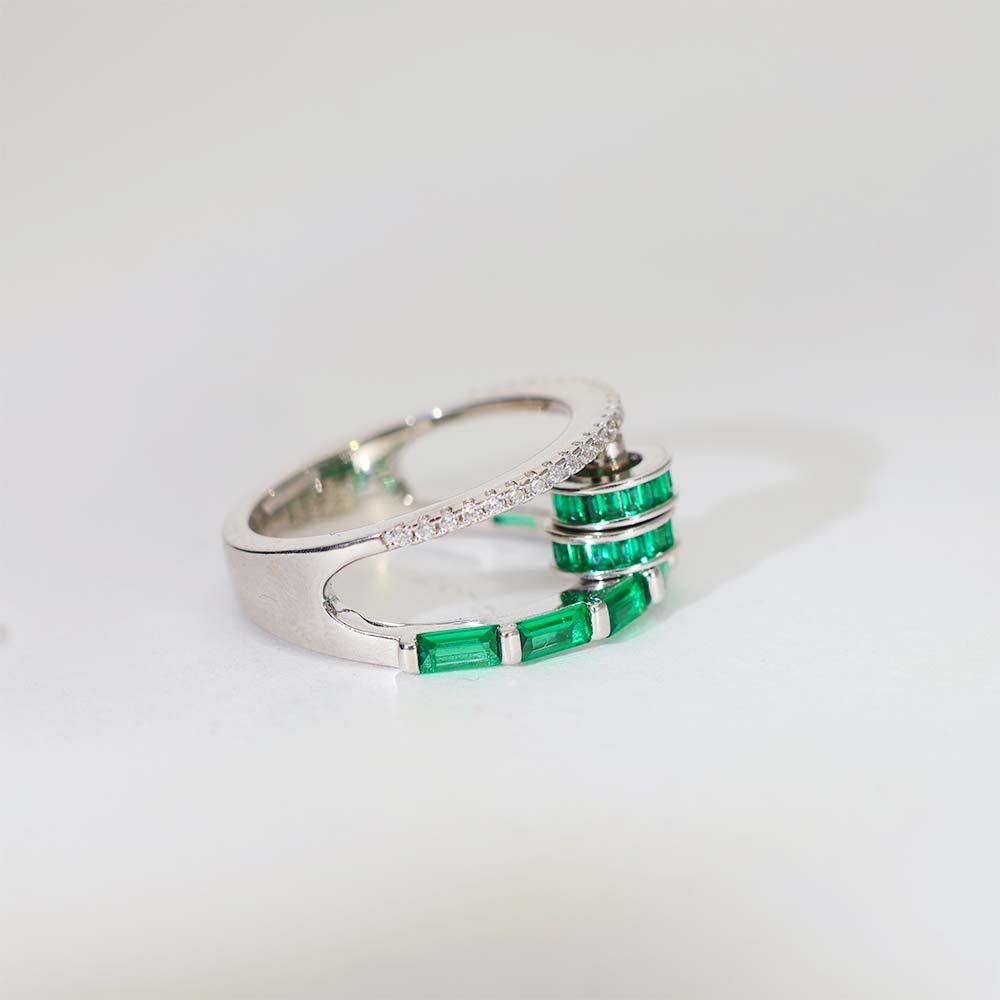 Emerald Ladder Diamond Ring - Image 3