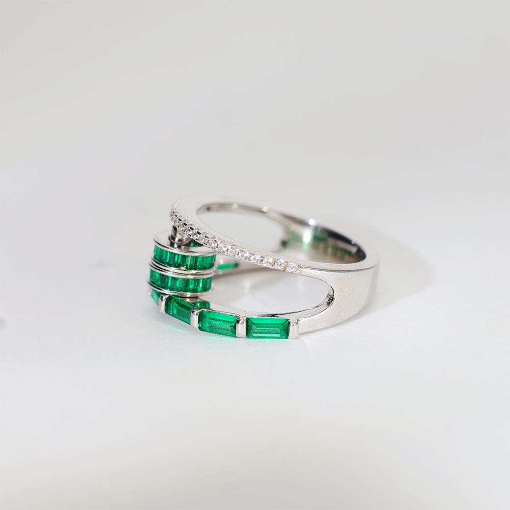 Emerald Ladder Diamond Ring - Image 4