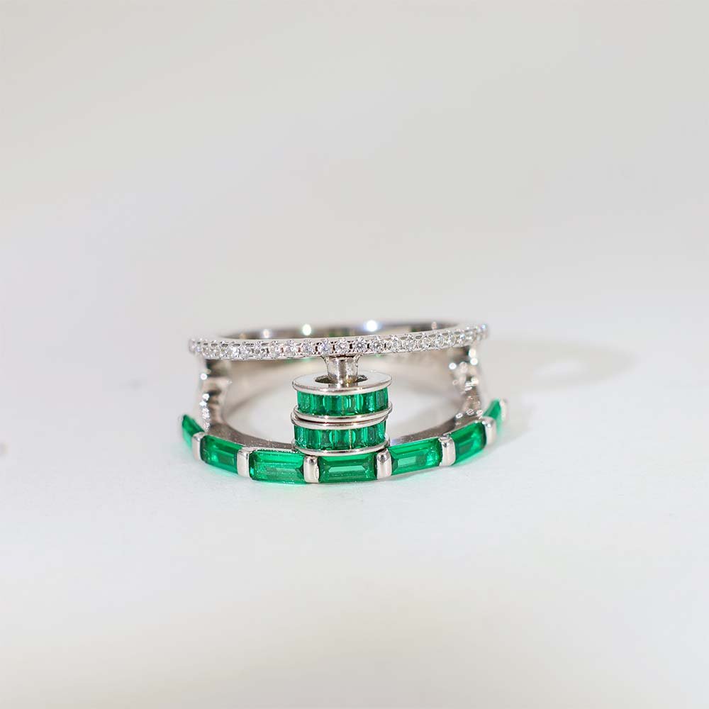Emerald Ladder Diamond Ring - Image 2