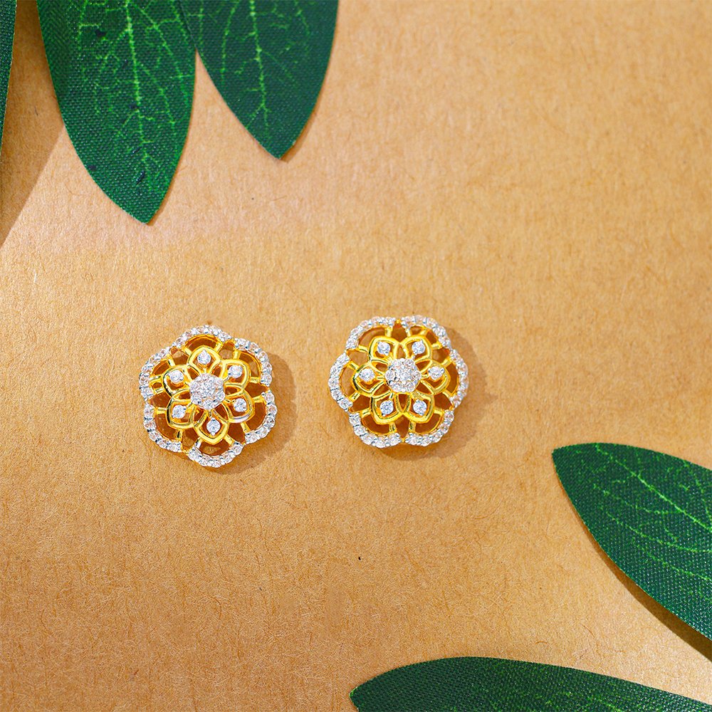 Royal Blossom Diamond Gold Stud Earrings