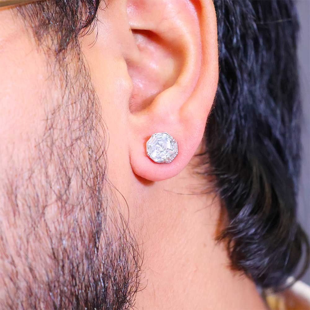 Crystal Edge Silver Men Stud