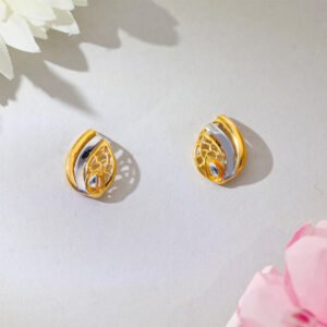 Silver Dew Leaf Gold Stud Earrings