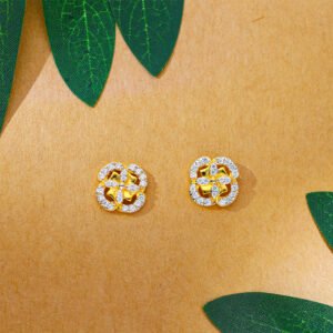 Floral Halo Diamond Gold Stud Earrings