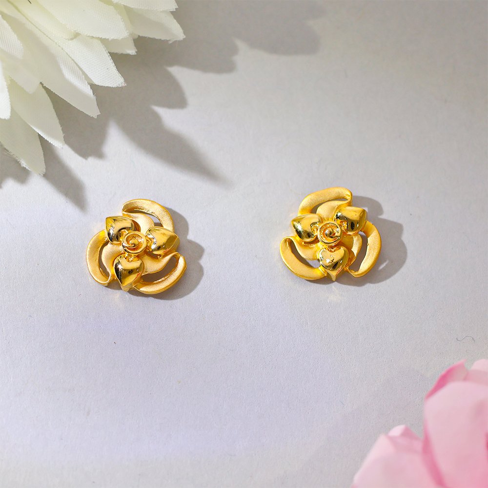 Golden Bloom Rose Stud Earrings