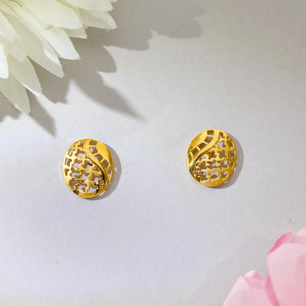 Golden Mosaic Oval Stud Earrings