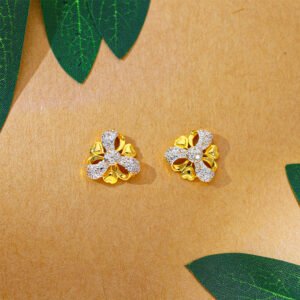 Sparkling Clover Bloom Gold Stud Earrings