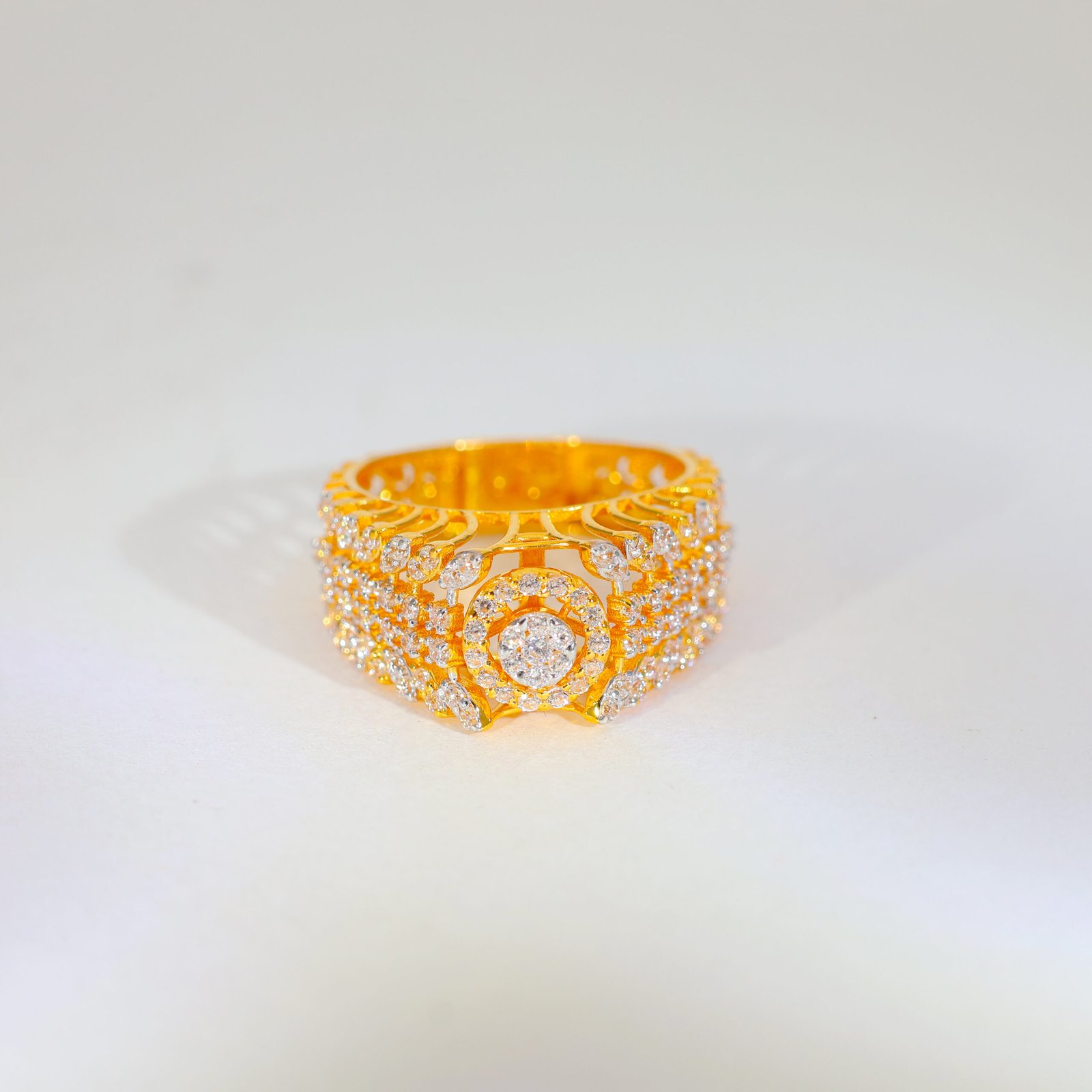 Royal Halo Gold Ladies Stone Ring