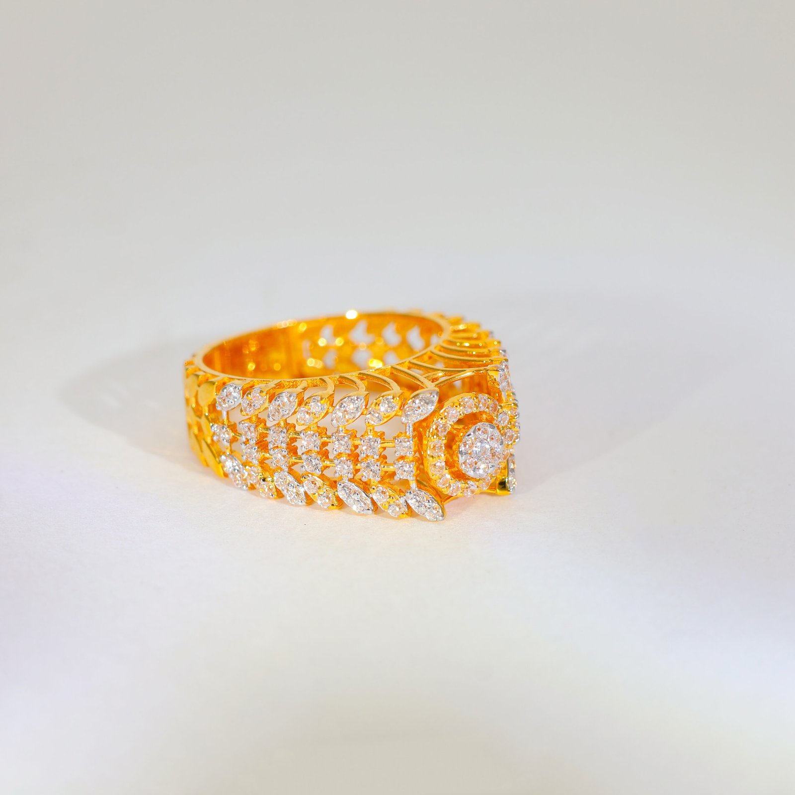 Royal Halo Gold Ladies Stone Ring - Image 3