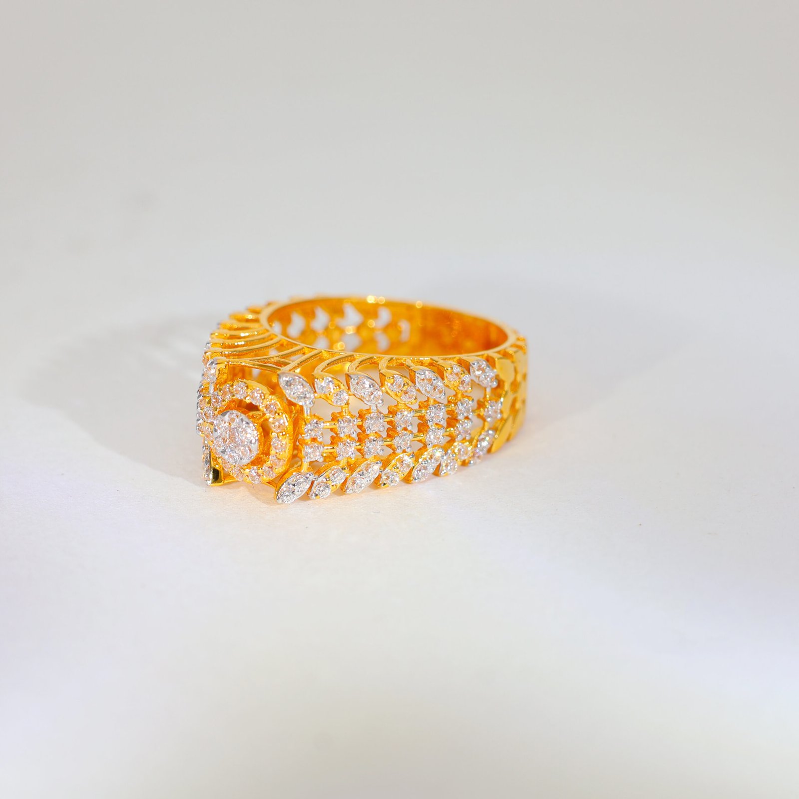 Royal Halo Gold Ladies Stone Ring - Image 2