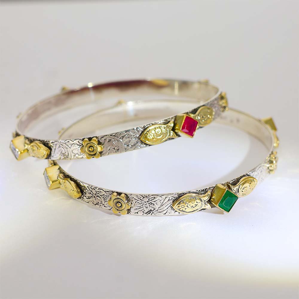 Royal Flower Silver Bangles