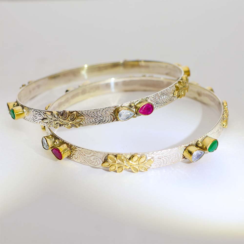 Color Bloom Silver Bangles