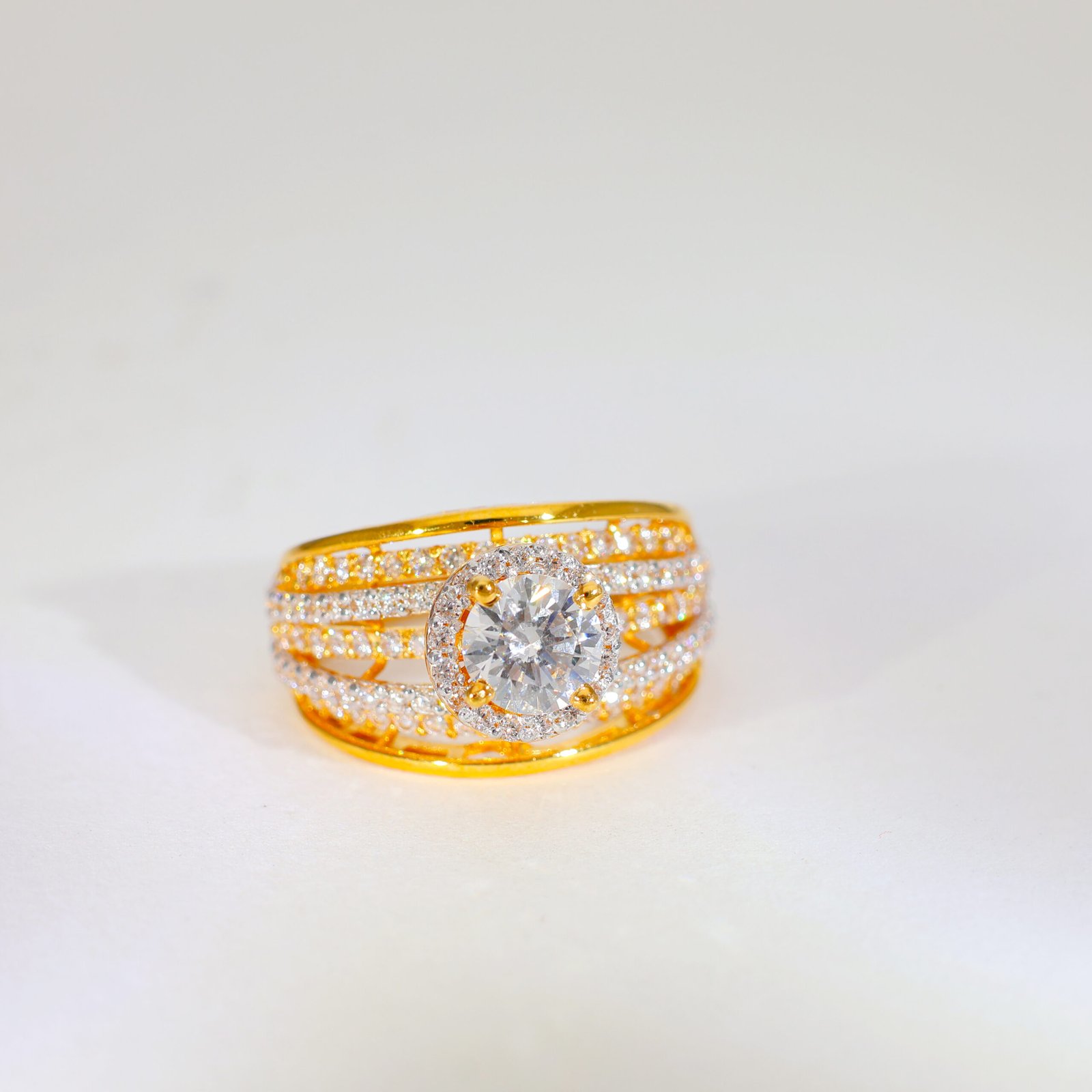 Floral Sparkle Gold Ladies Stone Ring
