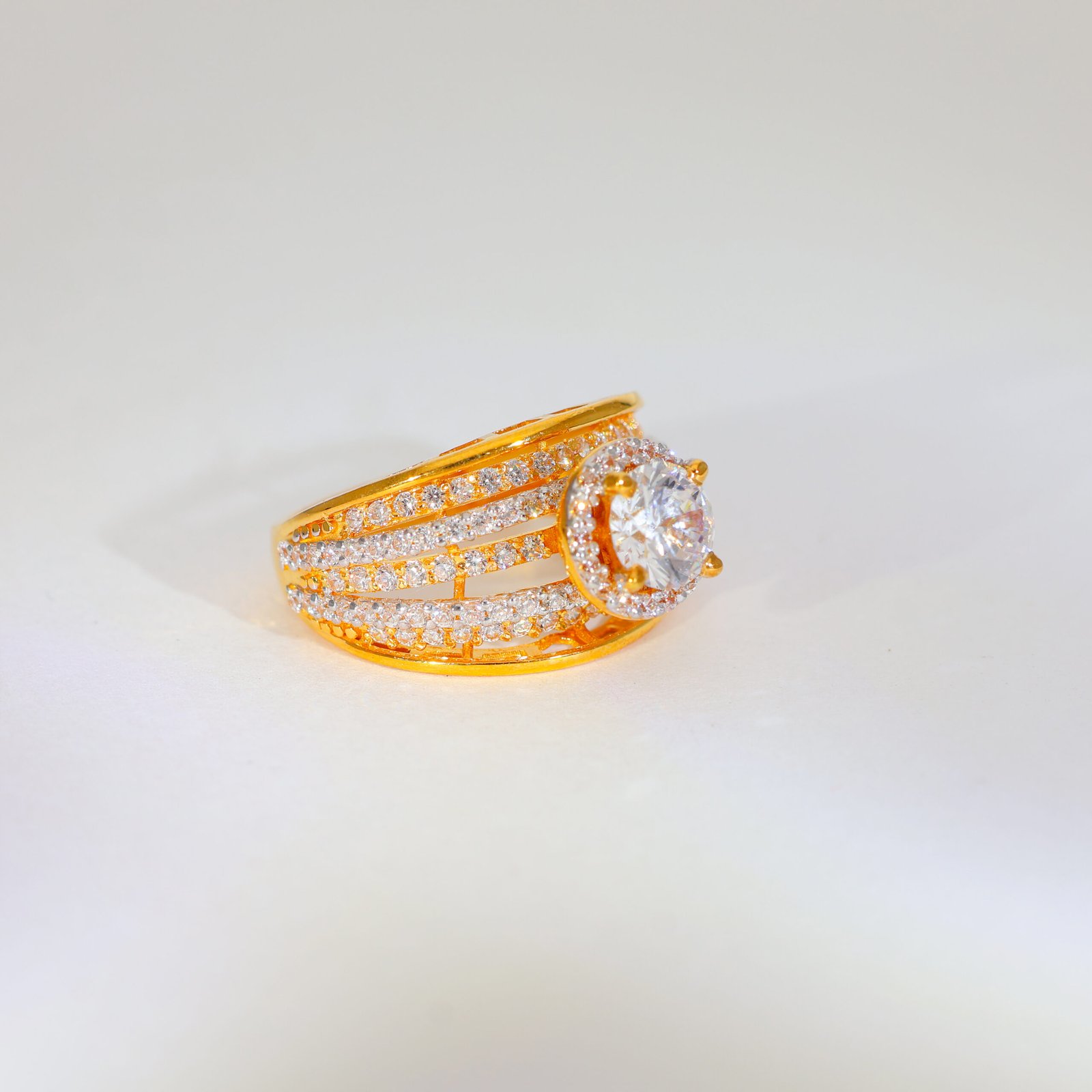 Floral Sparkle Gold Ladies Stone Ring - Image 3
