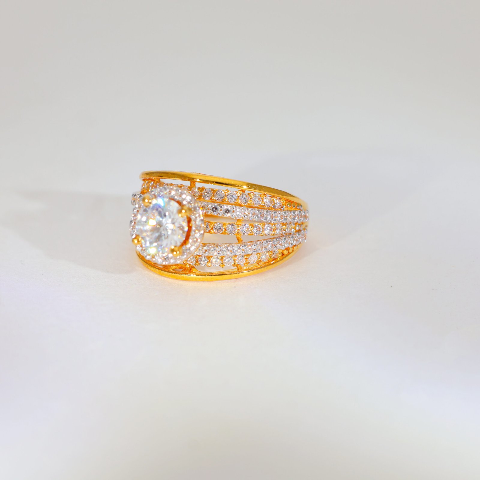 Floral Sparkle Gold Ladies Stone Ring - Image 2